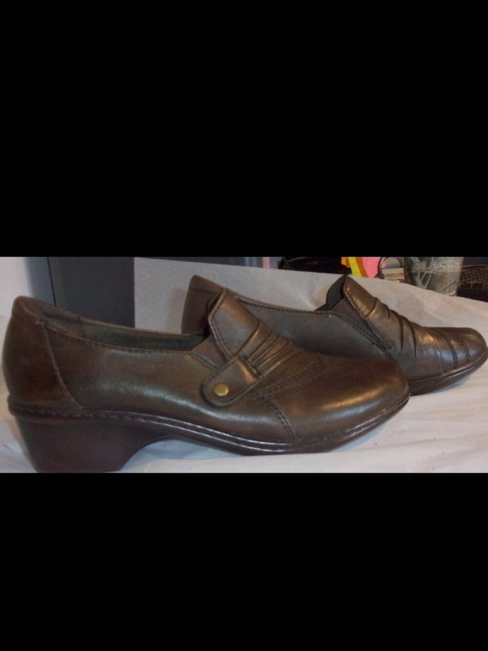 Earth Origins Sz 10 Women's Brown Leather Slip on Wedge Loafer Shoes